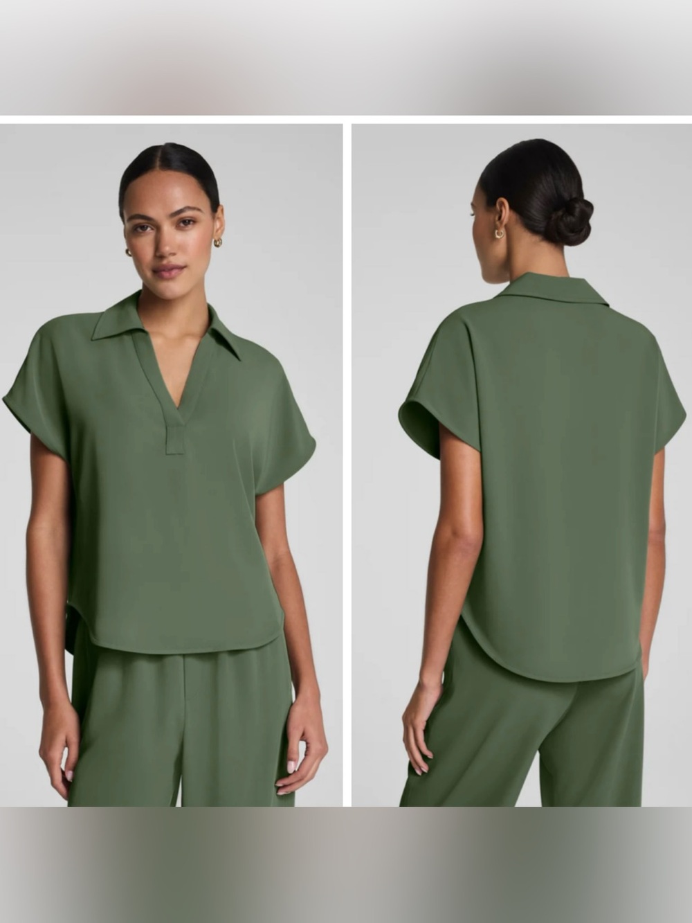 Spanx CarryOn Collared Tee in Eucalyptus Green Size Large #22825R